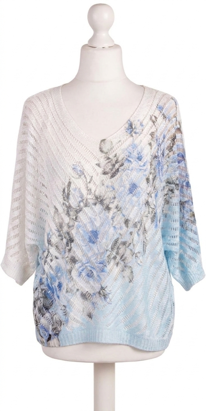 NEW GIGI MODA fiore blu knit top in white